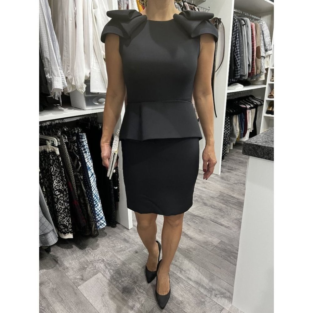 Marchesa Black 100% Silk Designer Sheath Dress $795